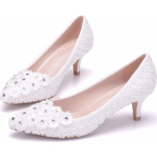 Women Sexy High Heels Shoes Womens Wedding Shoes Lace Rhinestone Pointed Toe Thin Heels 5CM 2019 Fashion Women Pumps Shoes