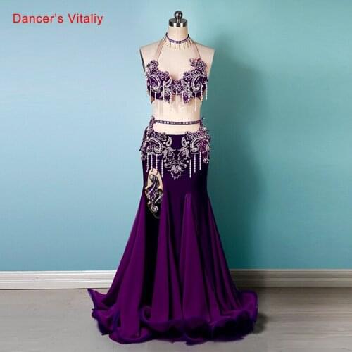 Women Belly Dance Suit AB Stones Exotic Performen Set belly dancing bra skirt Customized Child Adult Oriental Dance Clothing