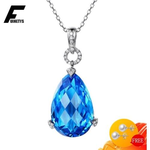 Fashion 925 Silver Jewelry Necklace Water Drop Shape Sapphire Zircon Gemstone Pendant for Women Wedding Engagement Accessories