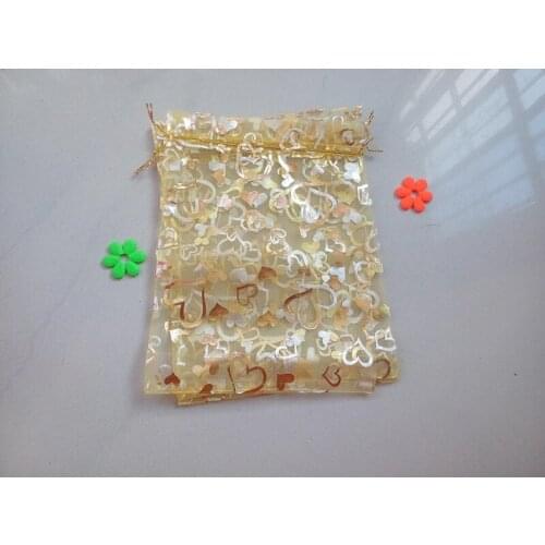 Gold heart organza bags 20x30cm 300pcs jewelry packaging display bags gifts drawstring bag pouch jewelry bag for bracelets