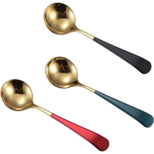 1 Pcs 304 Stainless Steel Spoon Elegant Coffee Spoons Stainless Steel Dessert Spoons Kitchen Utensils Fashion Round Spoons