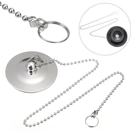 1Pcs Chrome Sink Bathtub Stopper Solid Metal Waste Plug with Chain Kitchen Tool Basin Sink Drain Bathroom Accessories Silver