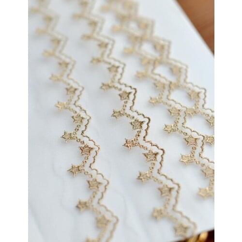 1 Yard Hot Sale Vintage Gold Star Lace Patch Fabric Pretty Embroidered Gold Lace Trim DIY Wedding Dress Accessories