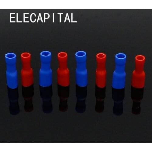 200pcs 100 Red + 100 Blue Fully Insulated 4.8mm Female Spade Connector Crimp Terminal