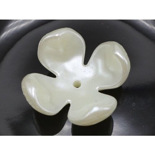 25 Ivory Acrylic Large Pearl 4-Petals Flower Beads Cap 24mm Center Hole Sewing