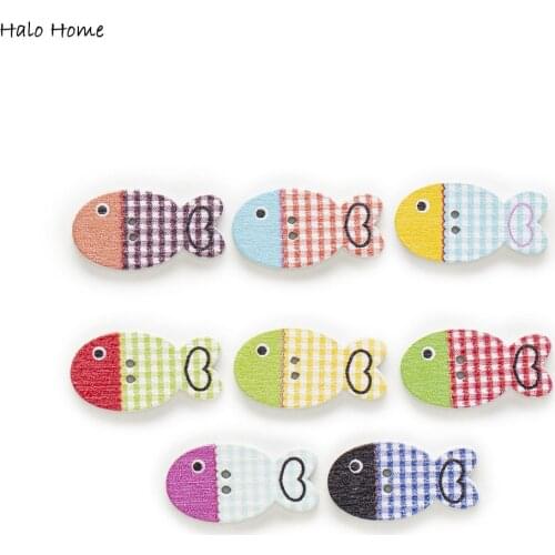 30pcs Fish Wood Buttons for Sewing Scrapbooking Clothing Headwear Handmade Crafts Home Decor Accessories DIY 25x16mm