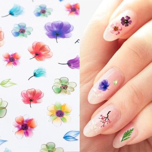 3D Nail Art Transfer Stickers 1 Sheets Flower Decals Manicure Decoration Tips Nail Art Water Transfer Stickers Nail Tips DIY
