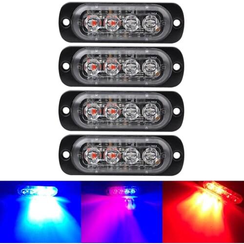 4LED Ultra-thin Strobe Light 12-24V Car Motorcycle Side Light Red blue White Amber Truck Warning strobe Police light