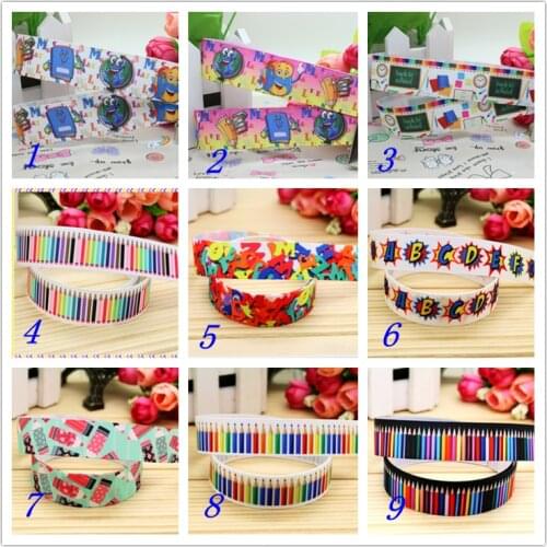 7/8'' Free shipping school pen letter printed grosgrain ribbon hairbow headwear party decoration diy wholesale OEM 22mm S396