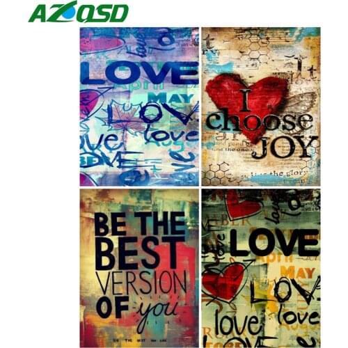 AZQSD Diamond Painting Love Heart Cross Stitch Kits Rhinestones Full Square Diamond Embroidery Text Mosaic Handmade Home Decor