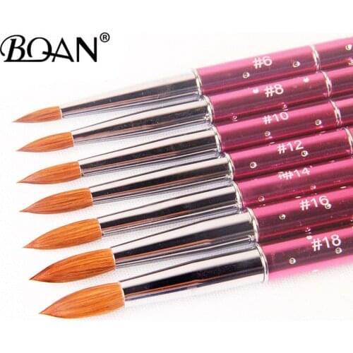 BQAN 10 Pcs 14# Kolinsky Nail Brush Pink Rhinestone Handle Pure Kolinsky Sable Acrylic Nail Oval Brush Acrylic Nail Brus