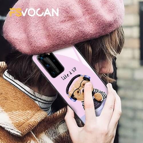 Cute Bear Cartoon Phone Case For Huawei P30 P40 P20 Lite E Pro Honor 10 10i Mate 20 30 Plus 8X 9X Nova 5T 5G Motivation Fundas