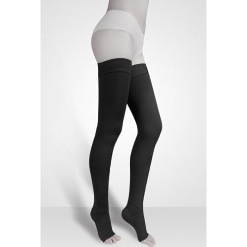 Women Two stage Pressure Silicone Antiskid Stockings Open Toe Long Leg Elastic Vein Medical Stockings Black Skin S M L XL XXL