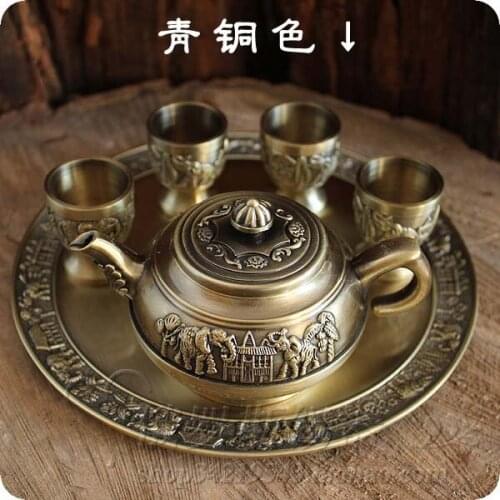 Business gifts and handicrafts set of bronze metal tin tin teapot tea tea cup tray
