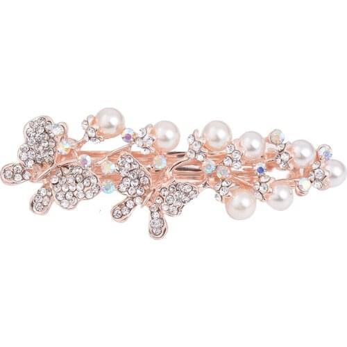 EASYA Simple Wedding Bridal Hair Clips Accessories Jewelry Simulated Pearl Crystal Butterfly Hairpins Barrettes For Women
