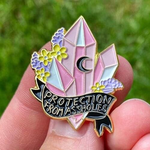 Protection from Assholes Pink Crystals Brooch Pins Enamel Metal Badges Lapel Pin Brooches Jackets Fashion Jewelry Accessories