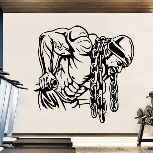 Gym Wall Decals Iron Chain Body Building Vinyl Wall Sticker For Fitness Centre Decoration Modern Living Room Wall Paper Y415