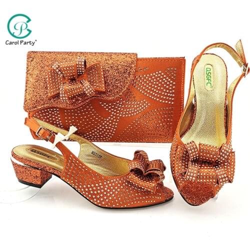 Italian Design Nigerian Lastest Special Narrow Band and Cross-tied Style Women Shoes and Bag Set in Orange Color for Party