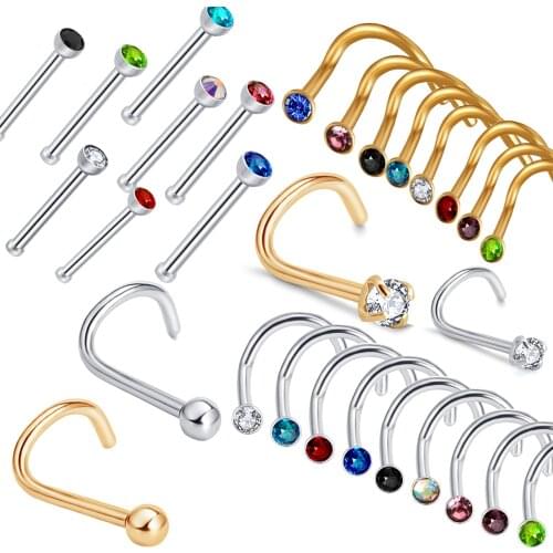 JUNLOWPY 1pcs Nose Stud Cartilage Piercing Kit Tragus Earring Surgical Steel 20g Nose Ring Crystal Body Jewelry for Woman Man