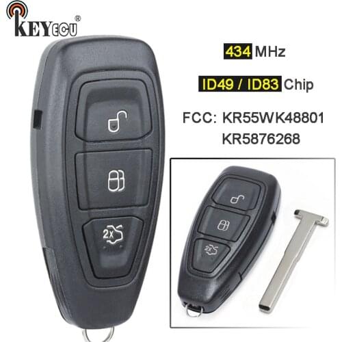 KEYECU 434MHz ID49/ ID83 Chip KR5876268/ KR55WK48801 Smart Remote Key for Ford Focus C-Max Mondeo Kuga Fiesta B-Max Intelligent