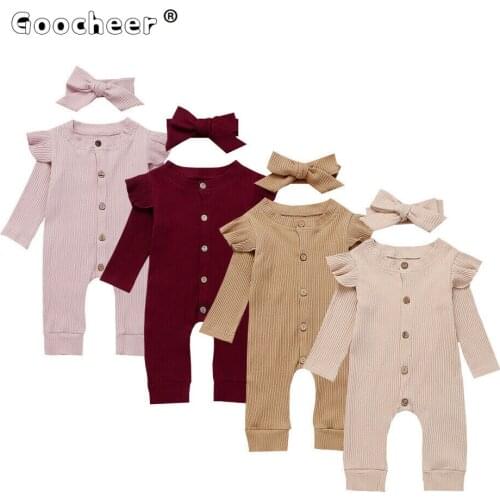 Autumn Winter Baby Romper Newborn Baby Girl Boy Clothing Ribbed Jumpsuits Knitted Cotton Playsuits Solid 2PCS Outfits Clothes