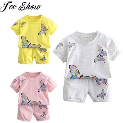 Baby Cartoon Clothing Set Butterfly Print Baby Boy Girl Summer Clothes T-shirt+Shorts Baby Girl Casual Clothing Sets