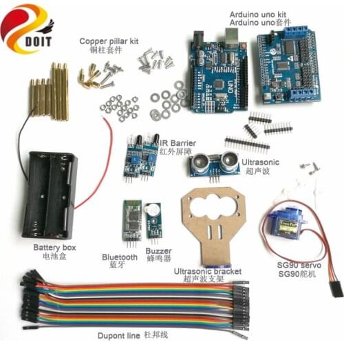 Bluetooth Control Tracking Obstacle Avoidance Kit with Arduino UNO R3 Board+Motor Drive Board+Ultrasonic Sensor+IR Barrier