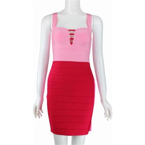 Nice Rayon Bandage Spaghetti Strap Dress Above Knee Sexy Red Bodycon Women Dress Evening Party Dress