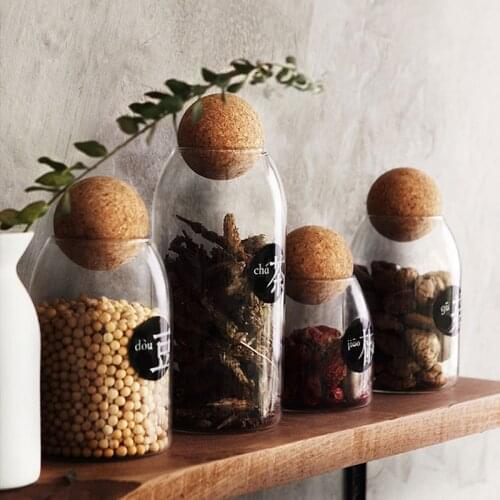 Kitchen Storage Bottle Cork Organizer Transparent Glass Sealed Jar Creative Home Coffee Tea Grains Storage Tank Food Container