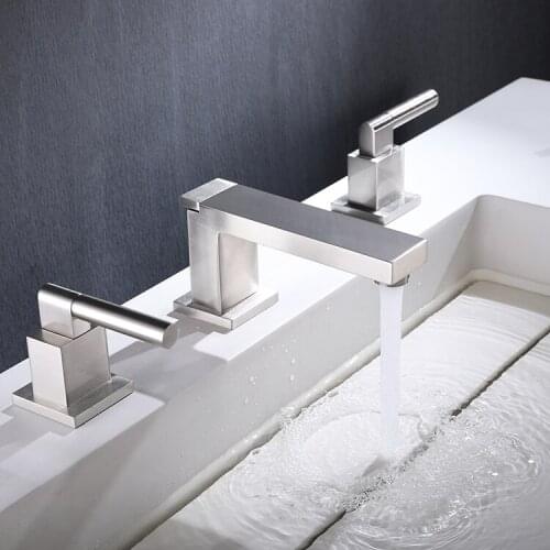 Brass Three holes Two Handles Bathroom sink faucet Deck Mounted Basin Faucet Copper Waterfall Faucet High Quality cold hot Tap