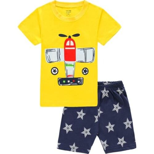 1-7Years Summer Children Clothes ShortSleeve Aircraft Cartoon Suit Baby Boys Girls Cotton Set Kids Outwear Clothing
