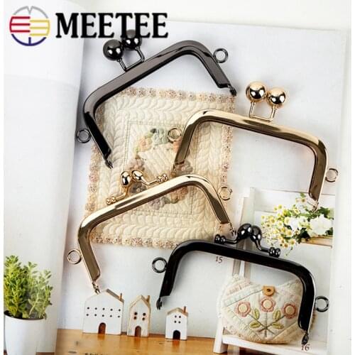 Meetee 2/5pcs 105X45mm Square Mouth Gold Metal Bag Handle Screws Lock Buckles DIY Purse Frame Kiss Clasp Hardware Accessories