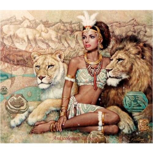 Embroidery Counted Cross Stitch Kits Needlework - Crafts 14 ct DMC color DIY Arts Handmade Decor - Girl Lions