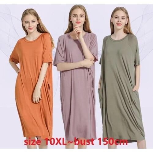 Summer Modal nightgowns women soft Oversize 10XL big size 140kg simple Nightdress Casual Homedress elasticity homewear pink red