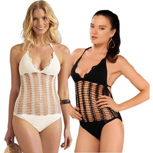 2020 New Bikini Top Handmade Crochet Womens hollow Beach Boho Beach Halter Knitted Swimsuit Brazilian Bikinis Bathing Suit Top