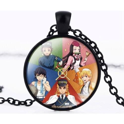 Kimetsu No Yaiba Mugen Ressha-Hen Necklace Anime Demon Slayer Glass Cabochon Pendant Collar Cosplay Jewelry Accessories