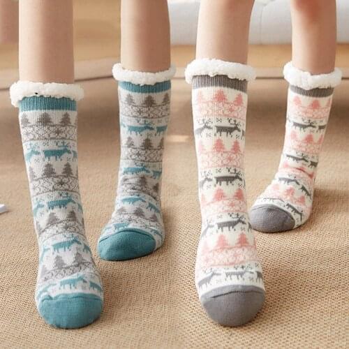 Fuzzy Socks Cute Colorful Warm Plush Soft Slipper Sock Christmas Sleep Stocking For Women Girls d88