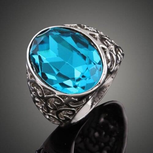 Retro Carving Luxurious Oval Crystal Rhinestone Vintage Jewelry Women Fashion Statement Ring Big Rings Jewellery - Three Colors