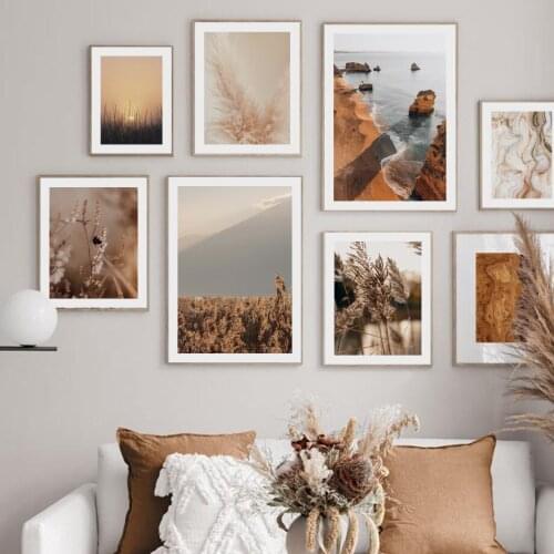 Nordic Sunset Beach Mountain Reed Flower Marble Wall Art Canvas Painting Posters And Prints Pictures For Home Decoration