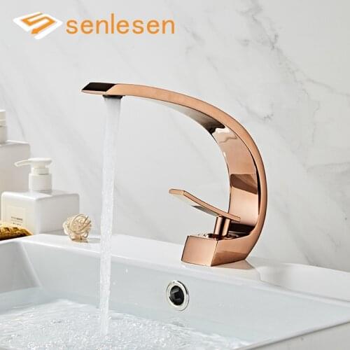 Senlesen Rose Golden Basin Faucet Brass Bathroom Sink Faucets Hot And Cold Water Tap Gold Wash Basin Tap