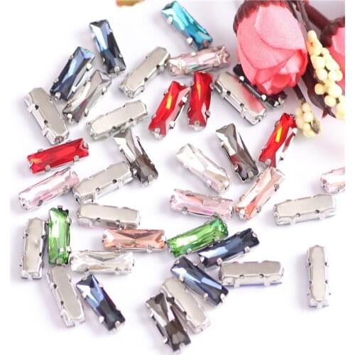 Rectangle High quality Glass Crystal Sew On Rhinestones With Silver Claw Handicrafts Glitter Stones For clothing accessories