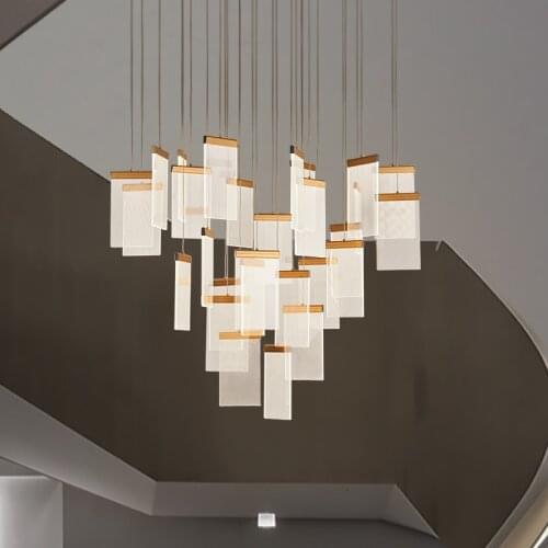 Rotating Staircase LED Chandelier Lighting Modern Simple Kitchen Island Hanging Lamp Gold Creative Dining Living Room Chandelier