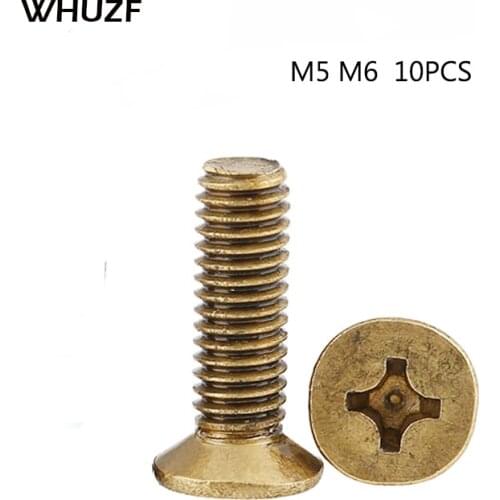 Free shipping 10Pcs DIN965 GB819 M5 M6 Brass Cross Countersunk Screws Flat Head Machine Screw HW065