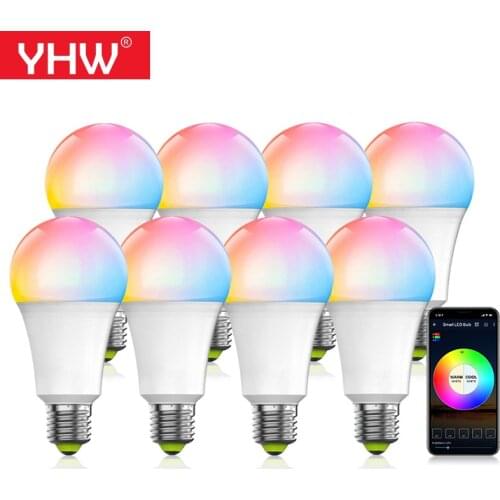 YHW 4/6/8Pcs WiFi Smart Light Bulb LED Lamp RGBCW Colorful Changing Work With Alexa Google Home For E27 Holder