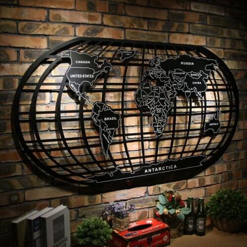 Iron map wall decoration wholesale loft background wall retro decoration wall hanging world map industrial style bar pendant