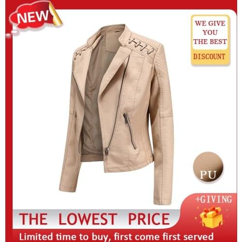 Womens Leather Jacket Spring and Autumn Short PU Leather Jacket Fashion Self-Cultivation Ladies Tops Motorcycle Riding Clothes