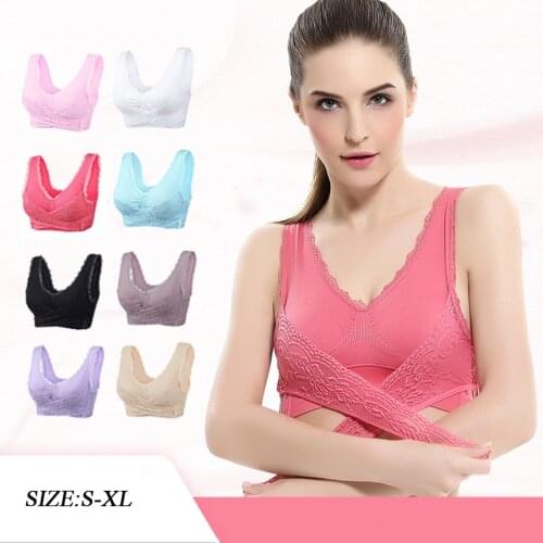 Womens Sports Bras Front Cross Side Buckle Gather Bra Non-wire Lace Running Yoga Bra Shockproof Sports Underwear Female Top