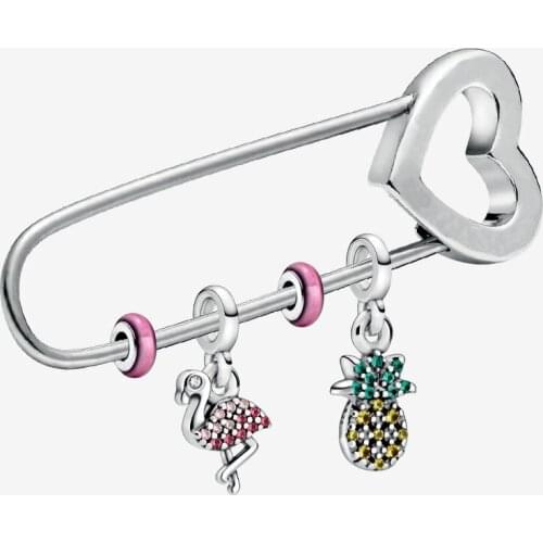 100% 925 Sterling Silver Symbols of Summer Brooch & Charms Set for Women Me Collection Beads Silver 925 Jewelry Gift