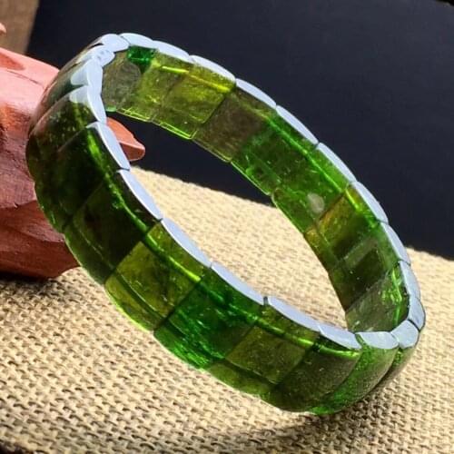 Genuine Natural Green Tourmaline Quartz Bracelet Clear Rectangle Beads 10/7mm Women Men Crystal Stretch Bangle AAAAA