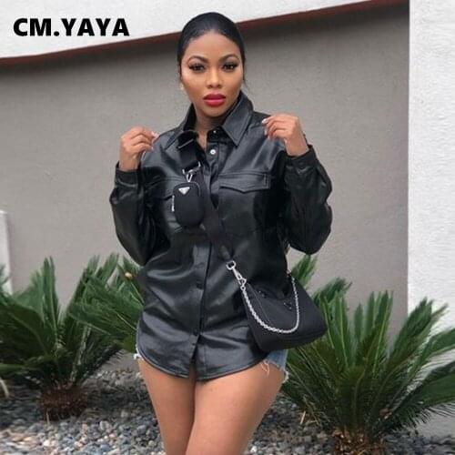 CM.YAYA Women Faux Leather Coats Solid Single Breasted Straight PU Coat Female Fashion Streetwear Cool Clothing Autumn 2021